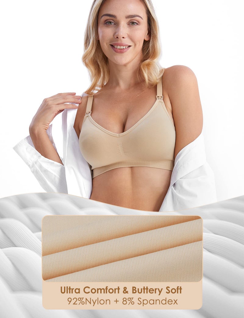 HOFISH Maternity Nursing Bras for Breastfeeding, 3 Pack Pregnancy Deep V Neck Wireless Bra with Extenders & Clips - Image 4